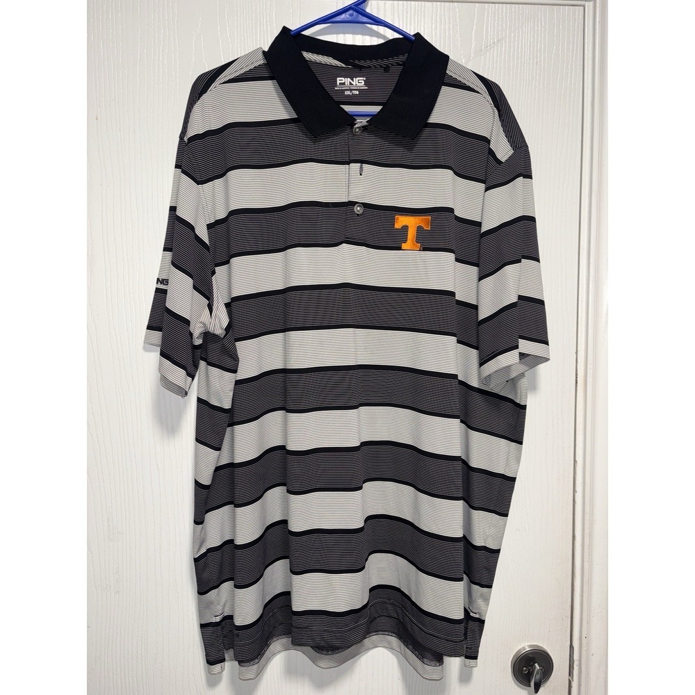 PING Tennessee Volunteers SensorCool Striped Golf Polo Shirt Men XXL Black White